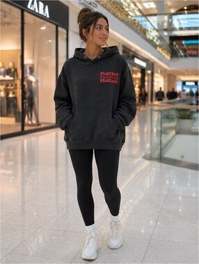 Playboy Butterfly Graphic Hoodie Black Pullover Sweatshirt Women’s Size Large